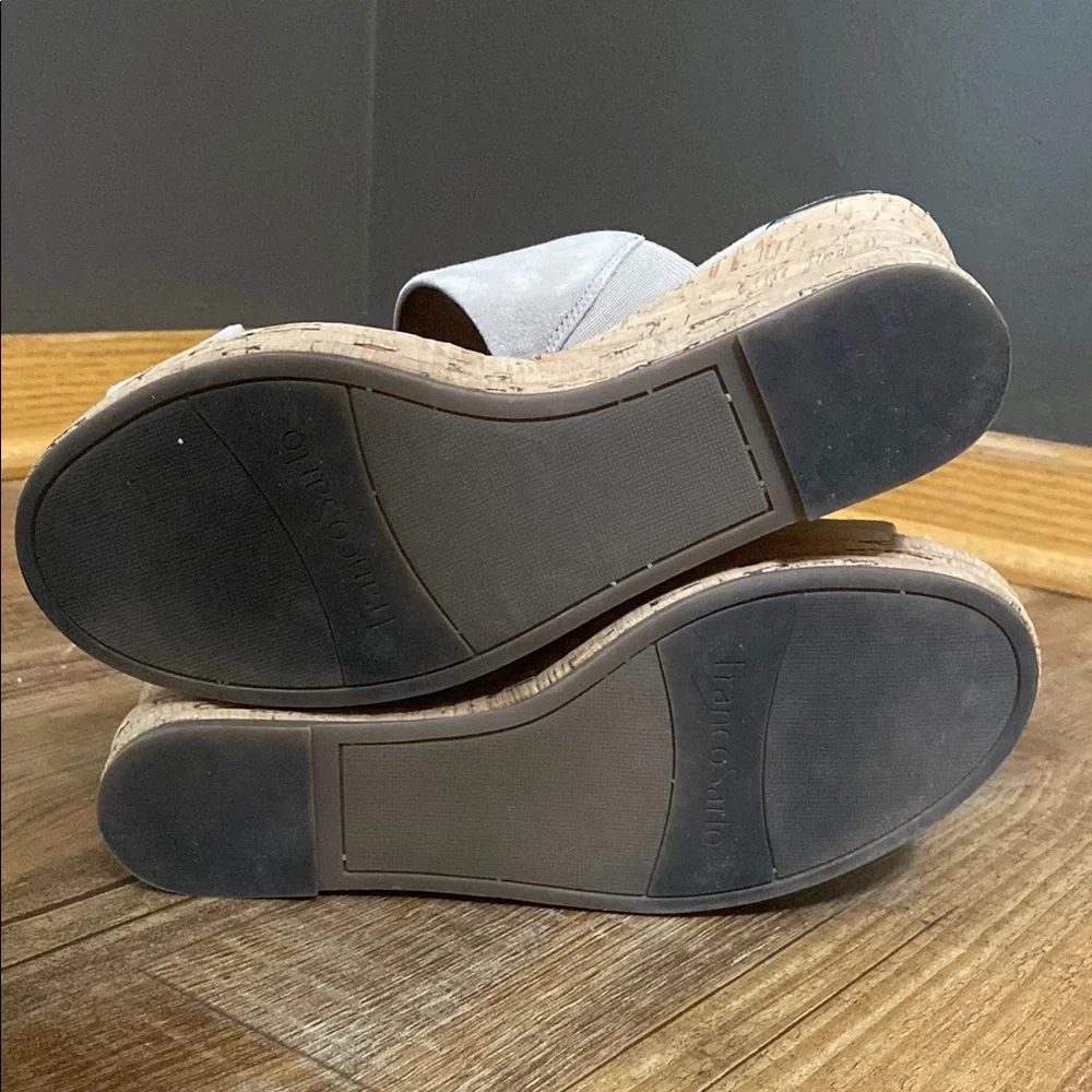 Franco Sarto Fiore beige Suede Wedges Slip On Comfort Leather sandals size 7.5